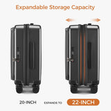 CASELLY Carry On Luggage Top Opening with Cup Holder & Phone Holder, Expandable PC Hard Shell Suitcase, USB Charging Port, Side Hook, 360° Spinner Wheels, TSA Lock & YKK Zippers for Women Man Gifts