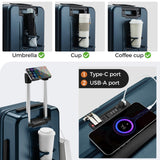 CASELLY Carry On Luggage Top Opening with Cup Holder & Phone Holder, Expandable PC Hard Shell Suitcase, USB Charging Port, Side Hook, 360° Spinner Wheels, TSA Lock & YKK Zippers for Women Man Gifts