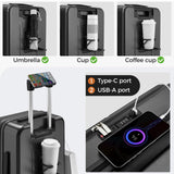 CASELLY Carry On Luggage Top Opening with Cup Holder & Phone Holder, Expandable PC Hard Shell Suitcase, USB Charging Port, Side Hook, 360° Spinner Wheels, TSA Lock & YKK Zippers for Women Man Gifts