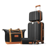 CASELLY Luggage Set 3 Piece Luggage with PC+ABS Hardshell TSA Lock Spinner Wheels Carry on Lightweight Suitcase，YKK Zippers (Black, 4 piece（14/20/DB/TB）)