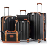 CASELLY Luggage Set 3 Piece with Cup Holder,Hardshell TSA Lock Spinner Wheels Carry on Lightweight Suitcase，Hook and YKK Zippers for Valentine Gifts(Black, 5 piece sets(20/24/28/DB/TB))