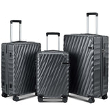 CASELLY Luggage sets 3 piece with Spinner Wheels, PC Hard Shell Travel Luggage, Carry On suitcase with TSA Lock,YKK Zippers,Charcoal Metallic (Gray, 3 Piece Sets(20/24/28))