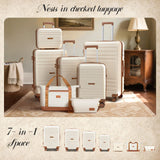 CASELLY Luggage Sets with spinner wheels, PC+ABS Hard Shell Travel Luggage,Lightweight Carry - on suitcases with TSA Lock,YKK Zippers (Beige, 7 piece sets（14/18/20/24/28/DB/TB）)