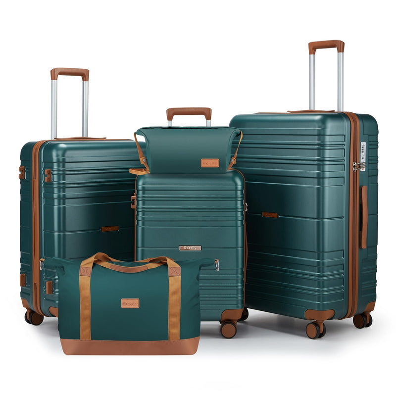 CASELLY Luggage Sets with spinner wheels, PC+ABS Hard Shell Travel Luggage,Lightweight Carry - on suitcases with TSA Lock,YKK Zippers (Dark Green, 5 piece sets(20/24/28/DB/TB))