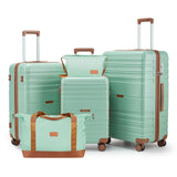 CASELLY Luggage Sets with spinner wheels, PC+ABS Hard Shell Travel Luggage,Lightweight Carry-on suitcases with TSA Lock,YKK Zippers (Green, 5 piece sets(20/24/28/DB/TB))