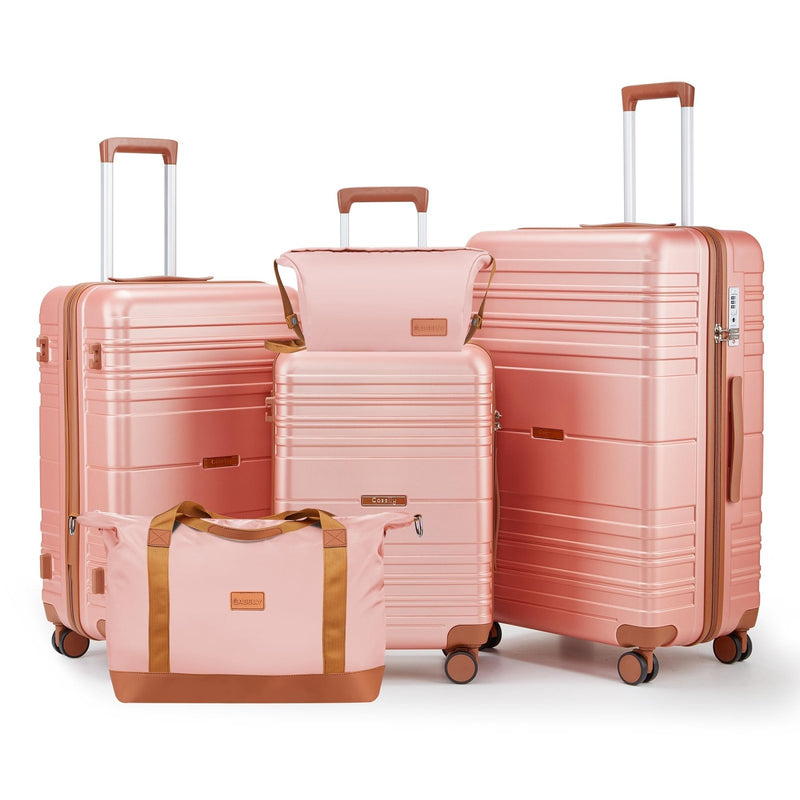 CASELLY Luggage Sets with spinner wheels, PC+ABS Hard Shell Travel Luggage,Lightweight Carry - on suitcases with TSA Lock,YKK Zippers (Pink, 5 piece sets(20/24/28/DB/TB))