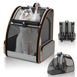 Cat Backpack Carrier Expandable for Outdoor - Foldable Cat Backpack with Breathable Mesh for Small Dog Puppy Kitten Up to 15 lbs - Soft - Sided Pet Carrier for Travel Hiking Camping (Gray)