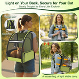 Cat Backpack Carrier for Travel Hiking: Expandable Foldable Breathable Mesh Soft Sided Ergonomic Design Small Dog Puppy Kitty up to 15lbs Camping Outdoor Green