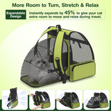 Cat Backpack Carrier for Travel Hiking: Expandable Foldable Breathable Mesh Soft Sided Ergonomic Design Small Dog Puppy Kitty up to 15lbs Camping Outdoor Green
