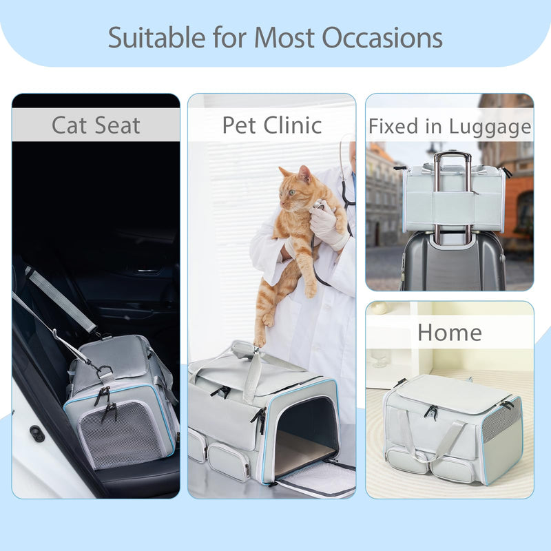 Cat, Dog Carrier for Pets up to 15 lbs, Soft - Sided Collapsible Pet Carrier with Upgraded Sturdy Base, Privacy Curtain and 2 Storage Bags, Cat Bag for Medium Cats and Small Dogs