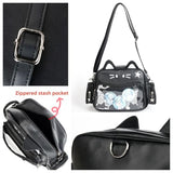 Cat Ita Bag Pin Display Kawaii Backpack for School PU Shoulder Crossbody Bag for Girls Y2k Purse with Insert (Small-black)