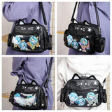 Cat Ita Bag Pin Display Kawaii Backpack for School PU Shoulder Crossbody Bag for Girls Y2k Purse with Insert (Small-black)