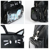Cat Ita Bag Pin Display Kawaii Backpack for School PU Shoulder Crossbody Bag for Girls Y2k Purse with Insert (Small-black)