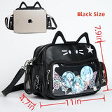 Cat Ita Bag Pin Display Kawaii Backpack for School PU Shoulder Crossbody Bag for Girls Y2k Purse with Insert (Small-black)