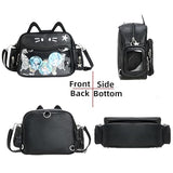 Cat Ita Bag Pin Display Kawaii Backpack for School PU Shoulder Crossbody Bag for Girls Y2k Purse with Insert (Small-black)
