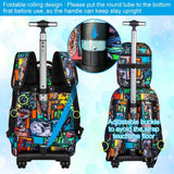 CCJPX 3PCS Rolling Backpack for Boys, 21 Inch Water Resistant Dinosaur Backpacks with Roller Wheels, Wheeled Bookbag for Teens Elementary School Travel - Brown