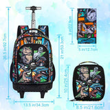 CCJPX 3PCS Rolling Backpack for Boys, 21 Inch Water Resistant Dinosaur Backpacks with Roller Wheels, Wheeled Bookbag for Teens Elementary School Travel - Brown