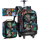 CCJPX 3PCS Rolling Backpack for Boys, 21 Inch Water Resistant Dinosaur Backpacks with Roller Wheels, Wheeled Bookbag for Teens Elementary School Travel - Brown
