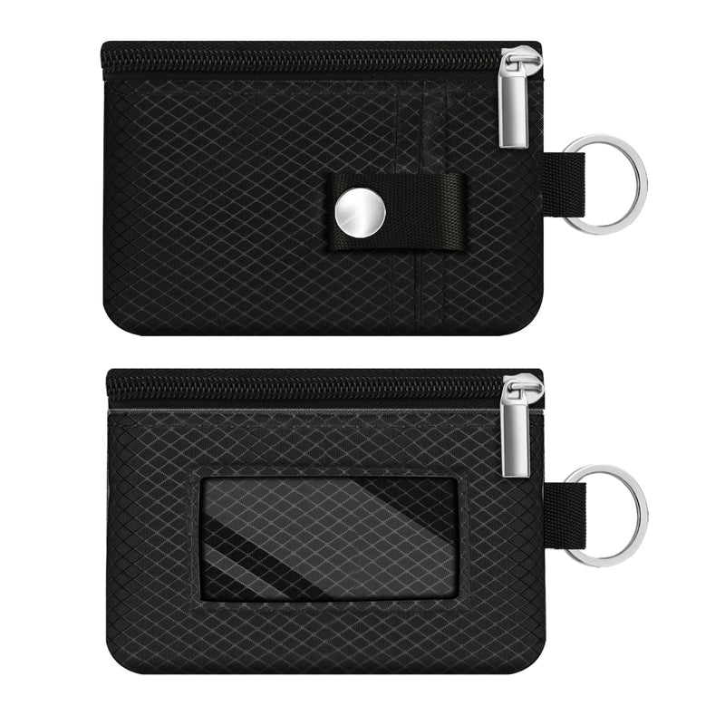 CCUMI Minimalist RFID Blocking Small Wallet with ID Window,WaterResistant Zip Id Case Wallet with Lanyard Keychain for Cards,Cash,Travel,Women,Men (Black)