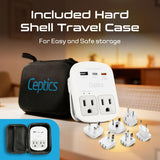 Ceptics 35W Universal Travel Adapter Kit – 2 USA sockets, USB - A, USBC, 1x PD 35W USB - C and USBC Cable, Surge Protected, Plugs for EU, UK, China, AU, Japan - for Laptop, Phone, Camera - ETL Tested