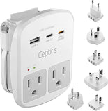 Ceptics 35W Universal Travel Adapter Kit – 2 USA sockets, USB-A, USBC, 1x PD 35W USB-C and USBC Cable, Surge Protected, Plugs for EU, UK, China, AU, Japan - for Laptop, Phone, Camera-ETL Tested