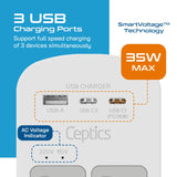 Ceptics 35W Universal Travel Adapter Kit – 2 USA sockets, USB - A, USBC, 1x PD 35W USB - C and USBC Cable, Surge Protected, Plugs for EU, UK, China, AU, Japan - for Laptop, Phone, Camera - ETL Tested