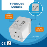 Ceptics Thailand Travel Plug Adapter – Type O Power Adapter with USB - C & A + USA Input – Ultra Compact,3 - in - 1 Safe Grounded Adapter Plug for Thailand