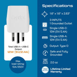 Ceptics Thailand Travel Plug Adapter – Type O Power Adapter with USB - C & A + USA Input – Ultra Compact,3 - in - 1 Safe Grounded Adapter Plug for Thailand