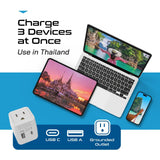 Ceptics Thailand Travel Plug Adapter – Type O Power Adapter with USB - C & A + USA Input – Ultra Compact,3 - in - 1 Safe Grounded Adapter Plug for Thailand