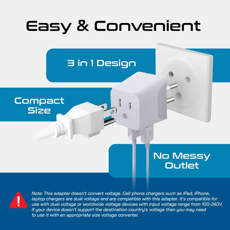 Ceptics Thailand Travel Plug Adapter – Type O Power Adapter with USB - C & A + USA Input – Ultra Compact,3 - in - 1 Safe Grounded Adapter Plug for Thailand
