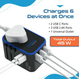 Ceptics Universal Travel Adapter, 45W International Power Adapter with PD & QC 3.0 Dual USB - C, 3 USB Travel Adapter Worldwide, Type I C G A Outlets 110V 220V A/C - EU Euro US UK (11 - KU)