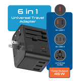 Ceptics Universal Travel Adapter, 45W International Power Adapter with PD & QC 3.0 Dual USB - C, 3 USB Travel Adapter Worldwide, Type I C G A Outlets 110V 220V A/C - EU Euro US UK (11 - KU)