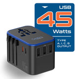 Ceptics Universal Travel Adapter, 45W International Power Adapter with PD & QC 3.0 Dual USB - C, 3 USB Travel Adapter Worldwide, Type I C G A Outlets 110V 220V A/C - EU Euro US UK (11 - KU)