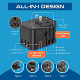Ceptics Universal Travel Adapter, 45W International Power Adapter with PD & QC 3.0 Dual USB - C, 3 USB Travel Adapter Worldwide, Type I C G A Outlets 110V 220V A/C - EU Euro US UK (11 - KU)