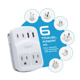 Ceptics World Travel Adapter Kit 2 USB - A, USB - C US Outlets, 20W/QC 18W Power Delivery, Surge Protection, SWADAPT Compatible for Europe, UK, China, Australia, Japan Perfect Laptop (WPS - 5B)