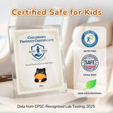 Certified to ASTM & CPSIA Standards–Kids Travel Neck Pillow with Hood,Memory Foam Airplane Pillow,Double - Sided, Cute Design, Cooling Ice Silk & Soft Plush, Adjustable, Portable & Washable for Flights