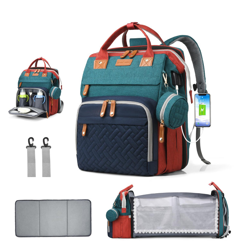 CESAILT Diaper Bag Backpack, Multifunction Waterproof Diaper Bag for Baby, with Diaper Changing Station, Newborn Essentials Must Haves, Baby Portable Bag, Unisex, RGB