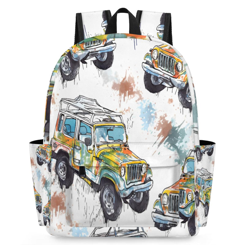 CFERSAN Kids Backpack for Girls Boys School Bookbag Water Resistant Lightweight Travel Bag Adjustable Shoulder Straps Preschool Primary School Toddler Backpack Watercolor Pattern Jeep Car