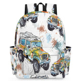 CFERSAN Kids Backpack for Girls Boys School Bookbag Water Resistant Lightweight Travel Bag Adjustable Shoulder Straps Preschool Primary School Toddler Backpack Watercolor Pattern Jeep Car