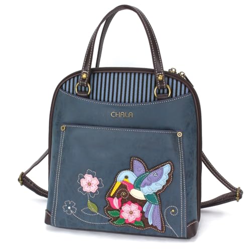 CHALA Convertible Backpack Purse - Women Convertible Shoulder Purse with Adjustable Strap - Hummingbird A - blue