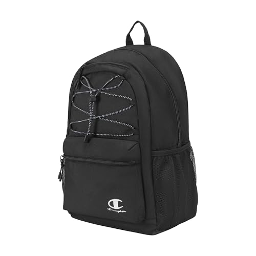 Champion Kids' Bungee Backpack with Padded Straps, Water Bottle Pocket, Carry Handle for Daily Use, Black, One Size