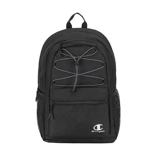 Champion Kids' Bungee Backpack with Padded Straps, Water Bottle Pocket, Carry Handle for Daily Use, Black, One Size | Backpacks4Less