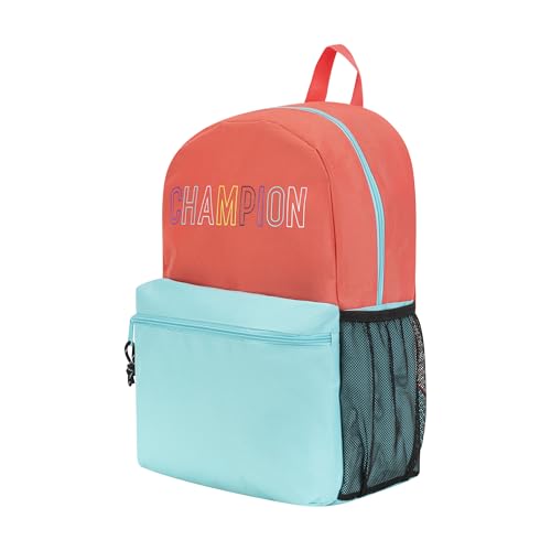 Champion Kids' Merit Backpack with Padded Straps, Water Bottle Pocket and Laptop Compartment for Daily Use, Coral, One Size