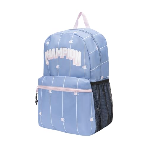 Champion Kids' Merit Backpack with Padded Straps, Water Bottle Pocket and Laptop Compartment for Daily Use, Endless Sky/White/Rose, One Size