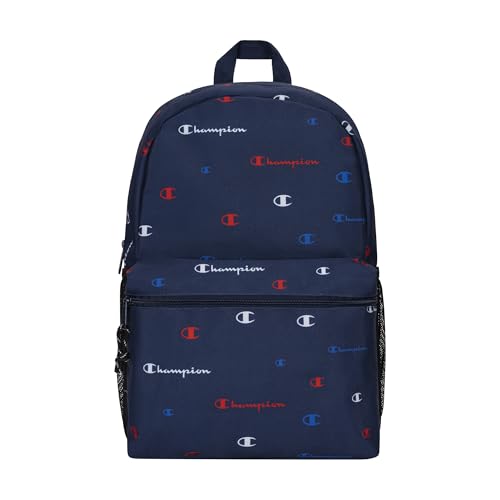 Champion Kids' Merit Backpack with Padded Straps, Water Bottle Pocket and Laptop Compartment for Daily Use, Navy/Champion Red, One Size | Backpacks4Less