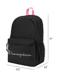 Champion Kids' Merit Backpack with Padded Straps, Water Bottle Pocket and Laptop Compartment for Daily Use, Pink/Black, One Size