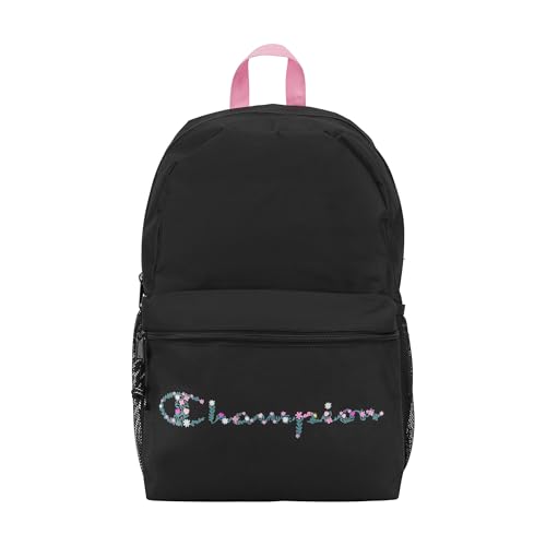 Champion Kids' Merit Backpack with Padded Straps, Water Bottle Pocket and Laptop Compartment for Daily Use, Pink/Black, One Size | Backpacks4Less