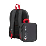 Champion Kids' Mode 2-Piece Backpack and Insulated Lunch Box Combo Set with Laptop Compartment, Padded Straps, Water Bottle Pocket for Daily Use, Black Combo, One Size