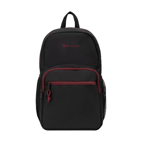 Champion Phase Laptop Backpack with Padded Adjustable Straps, Water Bottle Pockets for Work, Travel, Commute, Black/Pomegranate, One | Backpacks4Less