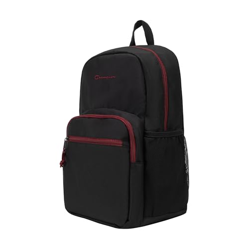 Champion Phase Laptop Backpack with Padded Adjustable Straps, Water Bottle Pockets for Work, Travel, Commute, Black/Pomegranate, One Size